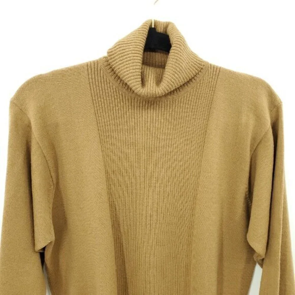 Pendleton 100% Wool Rib-Panel Turtleneck Sweater XL Tan/Camel